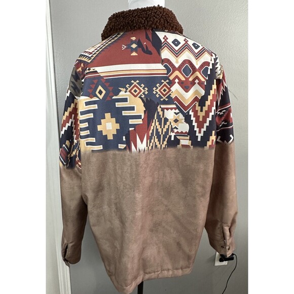 Unbranded Men's XL Aztec Southwestern Full Zip Snap Jacket Fleece Lined Coat - Picture 3 of 8